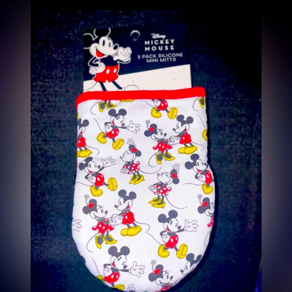 2 Mickey & Minnie Mouse Kitchen Oven Silicone Mini Mitts/ 2 Mini Spatulas Disney - Picture 2 of 6